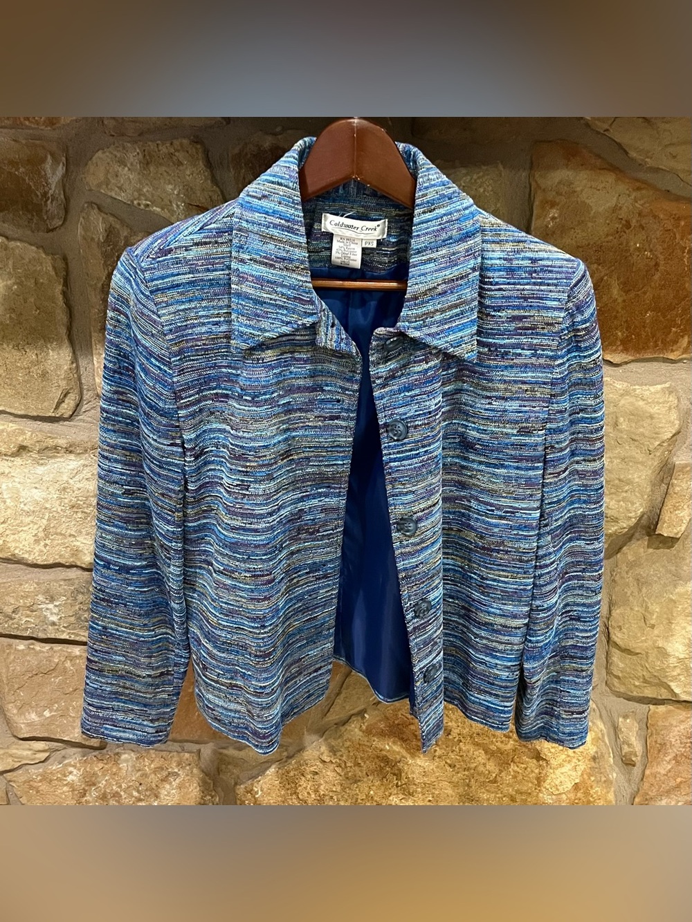 Coldwater Creek Women's Teal Textured Button Front Lined Blazer Jacket Petite XS
